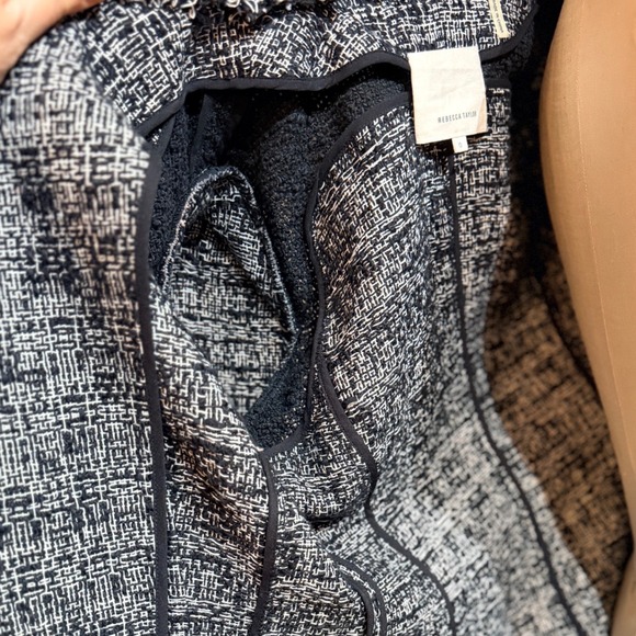 Rebecca Taylor Tweed Blazer Jacket Black White Textured Frayed Trim Size 0 - Picture 9 of 9